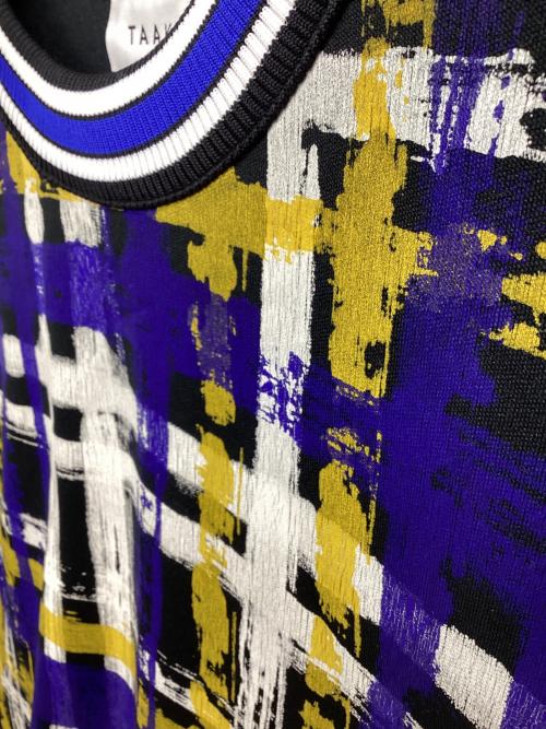 TAAKK（ターク）TAAKK (ターク) クルーネックスウェット CHECK JERSEY PULLOVER ネイビー×イエロー サイズ:Mの古着・服飾アイテム