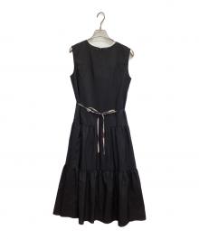 BLUE LABEL CRESTBRIDGE（ブルーレーベルクレストブリッジ）の古着「ノースリーブワンピース エアリークロスティアードドレス」｜ブラック