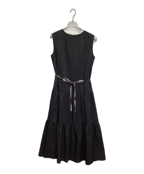 BLUE LABEL CRESTBRIDGE（ブルーレーベルクレストブリッジ）BLUE LABEL CRESTBRIDGE (ブルーレーベルクレストブリッジ) ノースリーブワンピース エアリークロスティアードドレス ブラック サイズ:38の古着・服飾アイテム