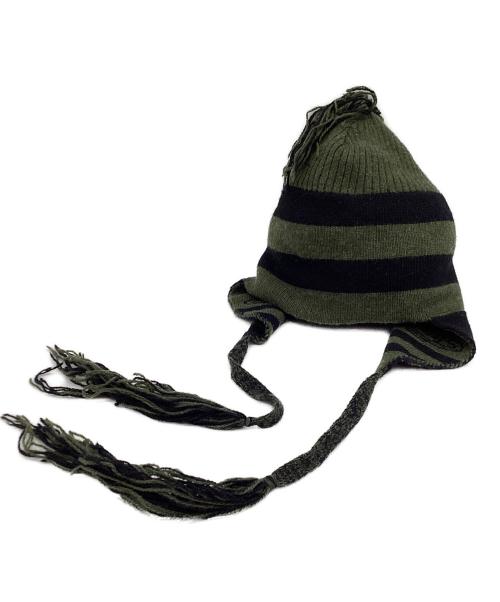 Vivienne Westwood（ヴィヴィアンウエストウッド）Vivienne Westwood (ヴィヴィアンウエストウッド) 耳当て付きニット帽 ブラック×グリーンの古着・服飾アイテム