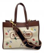 COACHコーチ）の古着「2WAYバッグ フィールド トート 30 ウィズ ガーデン エンブロイダリー」｜ブラウン×ベージュ