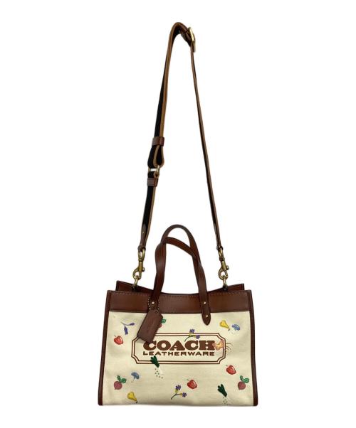 COACH（コーチ）COACH (コーチ) 2WAYバッグ フィールド トート 30 ウィズ ガーデン エンブロイダリー ブラウン×ベージュの古着・服飾アイテム