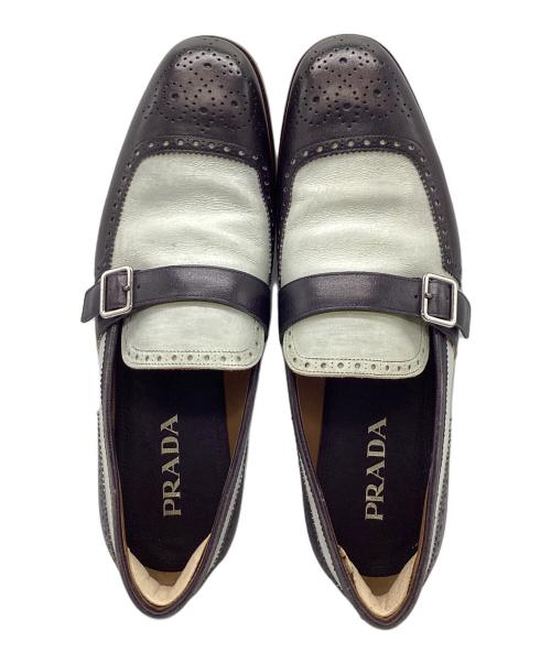 PRADA（プラダ）PRADA (プラダ) モンクストラップシューズ ブラウン×ホワイト サイズ:9の古着・服飾アイテム