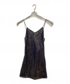 COACHコーチ）の古着「ノースリーブ・キャミソールワンピース SEQUIN SHORT CAMI DRESS」｜ブラック