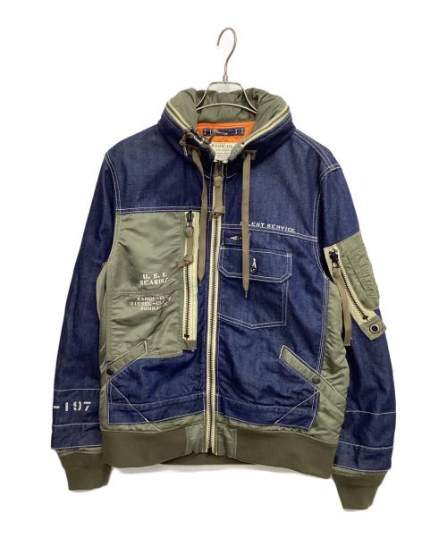 AVIREX（アヴィレックス）AVIREX (アヴィレックス) デニムジャケット TYPE BLUE コンビネーション カスタムデニムジャケット グリーン×インディゴ サイズ:XLの古着・服飾アイテム