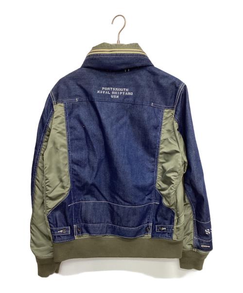 AVIREX（アヴィレックス）AVIREX (アヴィレックス) デニムジャケット TYPE BLUE コンビネーション カスタムデニムジャケット グリーン×インディゴ サイズ:XLの古着・服飾アイテム