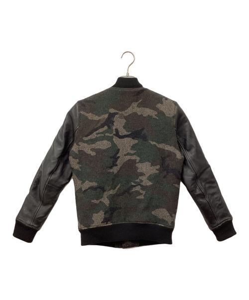 NO ID.（ノーアイディー）NO ID. (ノーアイディー) ウールツイードレザースリーブスタジャン ブラック×ダークグリーン サイズ:1の古着・服飾アイテム