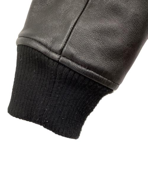 NO ID.（ノーアイディー）NO ID. (ノーアイディー) ウールツイードレザースリーブスタジャン ブラック×ダークグリーン サイズ:1の古着・服飾アイテム