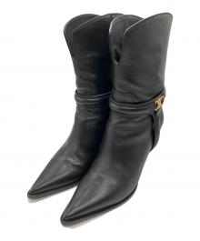 CELINE（セリーヌ）の古着「トリオンフチャームハーネス ショートヒールブーツ」｜ブラック