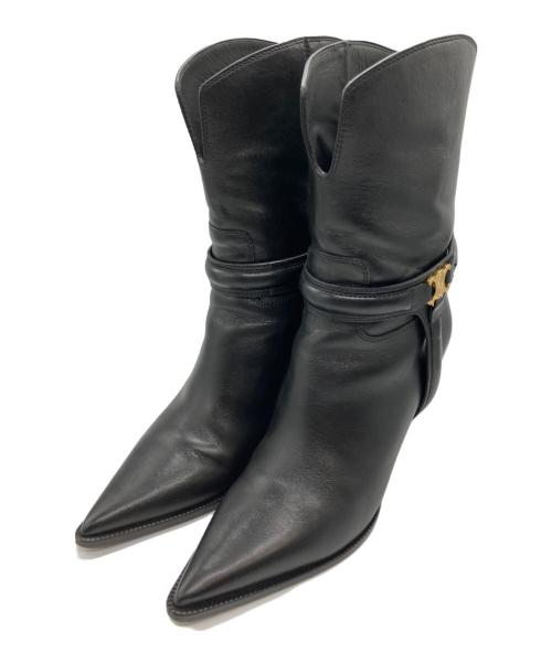 CELINE（セリーヌ）CELINE (セリーヌ) トリオンフチャームハーネス ショートヒールブーツ ブラック サイズ:23.5の古着・服飾アイテム