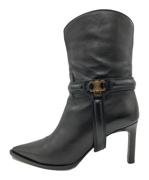 CELINE（セリーヌ）CELINE (セリーヌ) トリオンフチャームハーネス ショートヒールブーツ ブラック サイズ:23.5の古着・服飾アイテム