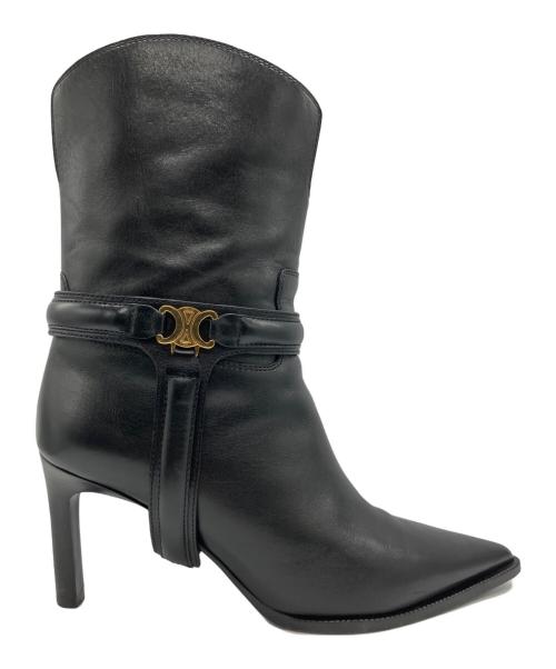 CELINE（セリーヌ）CELINE (セリーヌ) トリオンフチャームハーネス ショートヒールブーツ ブラック サイズ:23.5の古着・服飾アイテム