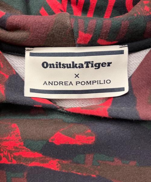 Onitsuka Tiger（オニツカタイガー）Onitsuka Tiger (オニツカタイガー) ANDREA POMPILIO (アンドレアポンピリオ) プリンテッドフーディー グリーン×レッド サイズ:Lの古着・服飾アイテム
