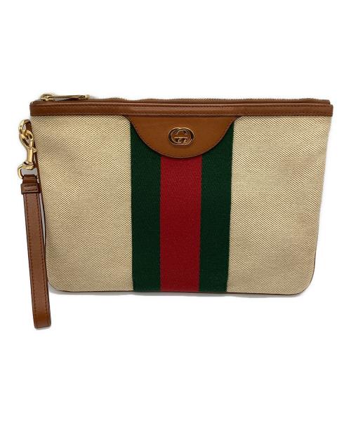 GUCCI（グッチ）GUCCI (グッチ) クラッチバッグ　シェリーライン グリーン×レッド×ブラウンの古着・服飾アイテム