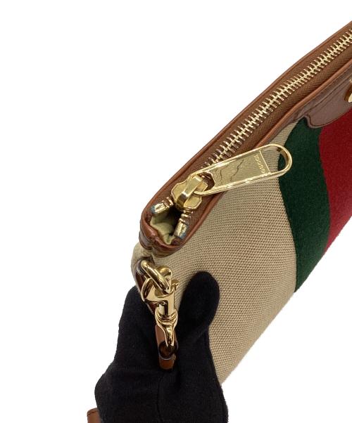GUCCI（グッチ）GUCCI (グッチ) クラッチバッグ　シェリーライン グリーン×レッド×ブラウンの古着・服飾アイテム