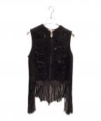 masuエムエーエスユー）の古着「DREAM CUTTING LEATHER VEST」｜ブラック