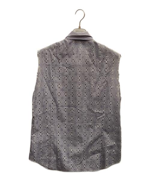 masu（エムエーエスユー）masu (エムエーエスユー) DIAMOND CUT SLEEVELESS SHIRT ブルー×ホワイト サイズ:48の古着・服飾アイテム