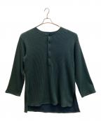 MATSUFUJIマツフジ）の古着「BIG WAFFLE HENRY NECK LONG SHIRT」｜グリーン×ブルー