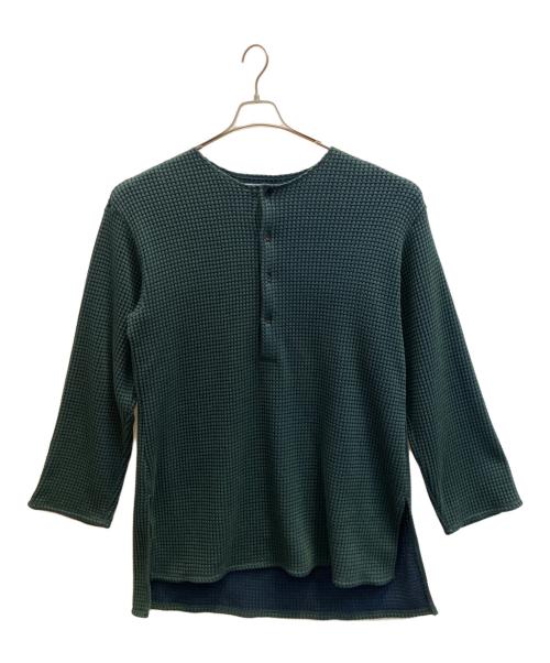 MATSUFUJI（マツフジ）MATSUFUJI (マツフジ) BIG WAFFLE HENRY NECK LONG SHIRT グリーン×ブルー サイズ:SIZE 3の古着・服飾アイテム