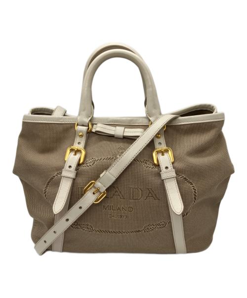 PRADA（プラダ）PRADA (プラダ) ロゴジャガード2WAYバッグ ベージュの古着・服飾アイテム