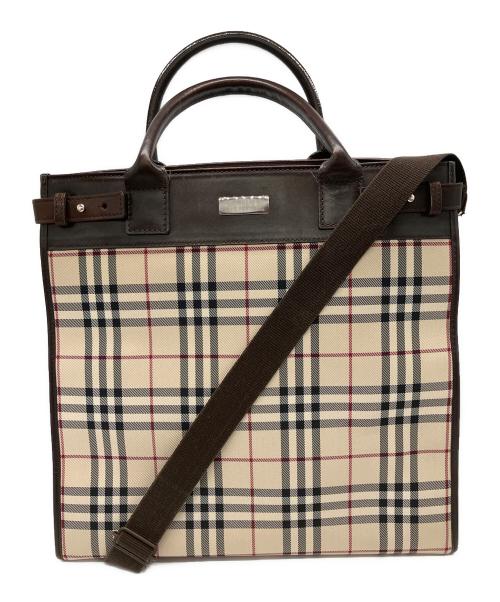 BURBERRY（バーバリー）BURBERRY (バーバリー) スクエア2WAYバッグ ブラウン×ベージュの古着・服飾アイテム