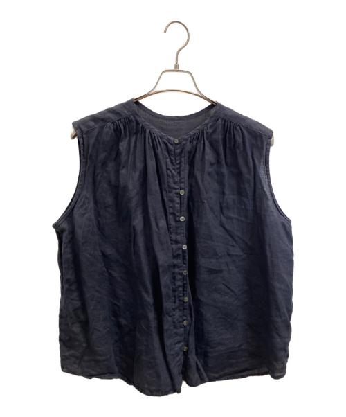 nest Robe（ネストローブ）nest Robe (ネストローブ) 80リネンノースリーブブラウス ネイビー サイズ:フリーの古着・服飾アイテム
