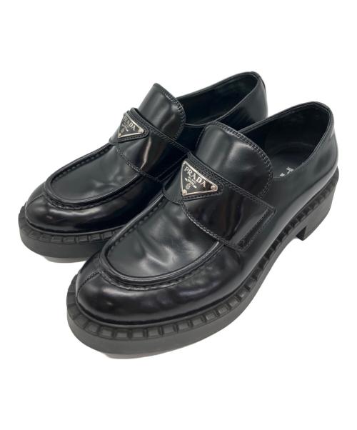 PRADA（プラダ）PRADA (プラダ) チョコレート ブラッシュドレザー ローファー　 ブラック サイズ:37　1/2の古着・服飾アイテム
