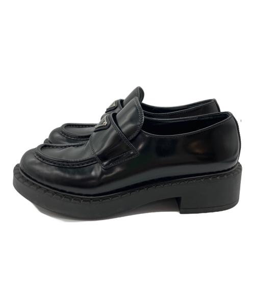 PRADA（プラダ）PRADA (プラダ) チョコレート ブラッシュドレザー ローファー　 ブラック サイズ:37　1/2の古着・服飾アイテム