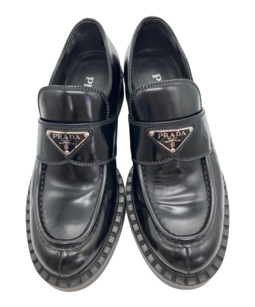 PRADA（プラダ）PRADA (プラダ) チョコレート ブラッシュドレザー ローファー　 ブラック サイズ:37　1/2の古着・服飾アイテム