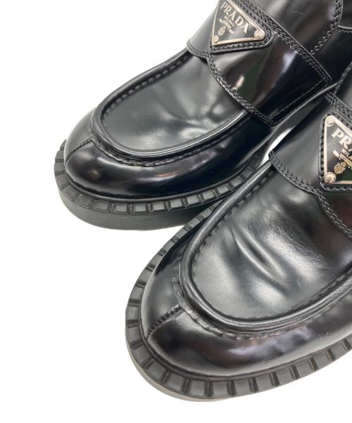 PRADA（プラダ）PRADA (プラダ) チョコレート ブラッシュドレザー ローファー　 ブラック サイズ:37　1/2の古着・服飾アイテム