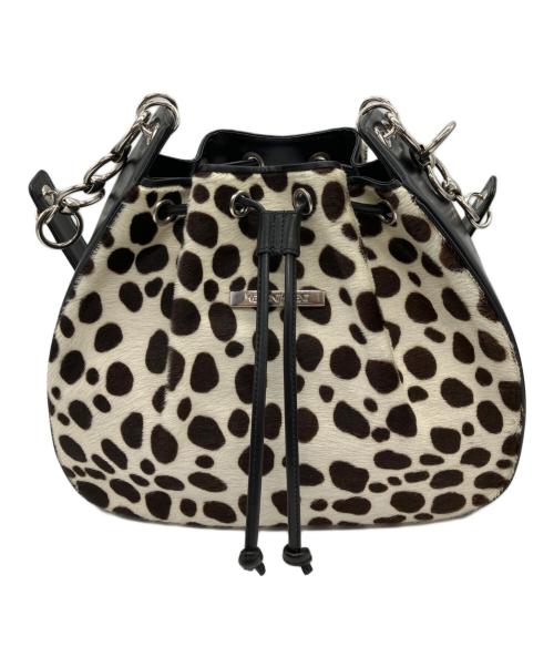 Yves Saint Laurent（イヴサンローラン）Yves Saint Laurent (イヴサンローラン) ハラコ　ショルダーバッグ ホワイト×ブラックの古着・服飾アイテム