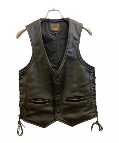 中古・古着通販】VANSON (バンソン) レザーベスト ブラック サイズ:34