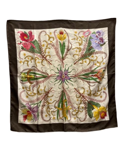 GUCCI（グッチ）GUCCI (グッチ) シルクスカーフ ブラウン×ベージュの古着・服飾アイテム