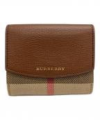 BURBERRYバーバリー）の古着「ハウスチェック＆レザー　二つ折り財布」｜ブラウン×ベージュ