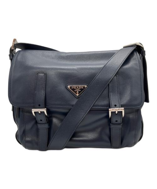 PRADA（プラダ）PRADA (プラダ) ダブルストラップ メッセンジャーバッグ ネイビーの古着・服飾アイテム