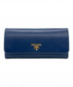 PRADAプラダ）の古着「Wホック/カードケース付きレザー長財布」｜ブルー