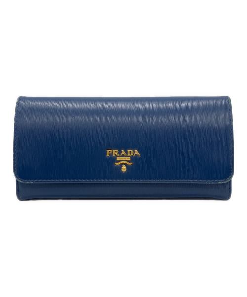 PRADA（プラダ）PRADA (プラダ) Wホック/カードケース付きレザー長財布 ブルーの古着・服飾アイテム