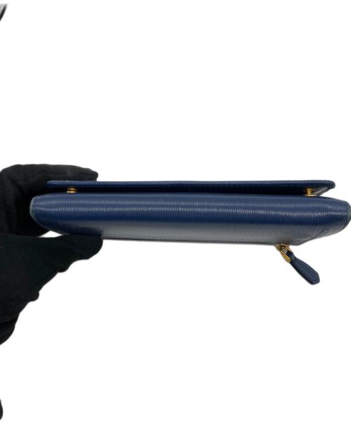 PRADA（プラダ）PRADA (プラダ) Wホック/カードケース付きレザー長財布 ブルーの古着・服飾アイテム