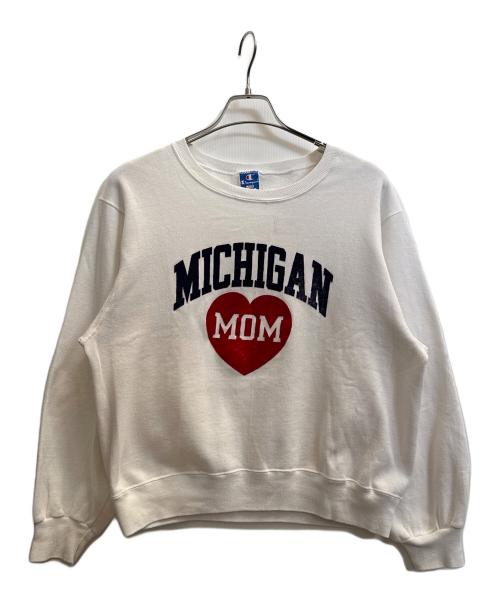 Champion（チャンピオン）Champion (チャンピオン) USA製フロッキープリントスウェット ホワイト サイズ:Ｌの古着・服飾アイテム
