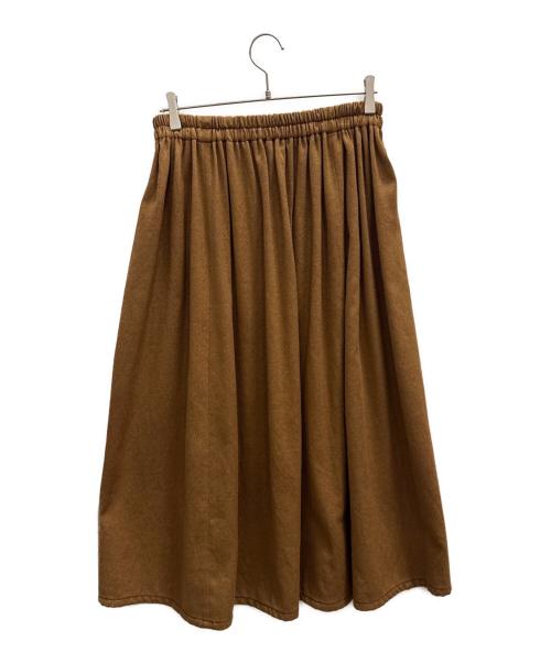 homspun（ホームスパン）homspun (ホームスパン) コットンウールバルキーツイルギャザースカート ブラウン サイズ:Мの古着・服飾アイテム