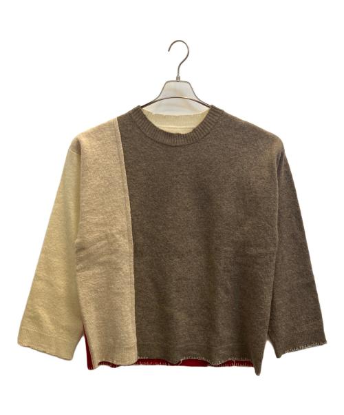 Martin Margiela 10（マルタン・マルジェラ 10）Martin Margiela 10 (マルタン・マルジェラ 10) 切替クルーネックニットニット ベージュ×アイボリー×ブラウン サイズ:SIZE L 未使用品の古着・服飾アイテム