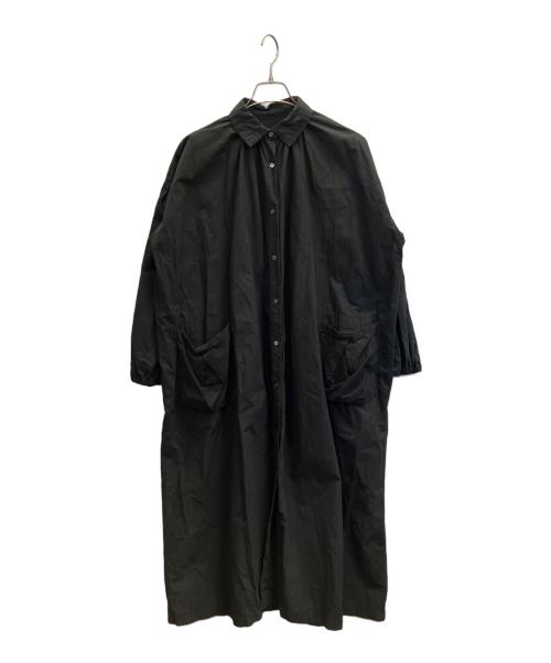 nest Robe（ネストローブ）nest Robe (ネストローブ) コットンラミーミトンポケットロングシャツワンピース ブラック サイズ:フリーの古着・服飾アイテム