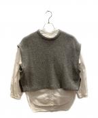 BEARDSLEYビアズリー）の古着「ギャザーカフスシャツ ベストセット」｜グレー×ホワイト