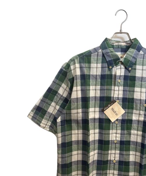 Eddie Bauer（エディーバウアー）Eddie Bauer (エディーバウアー) 半袖シャツ グリーン×ホワイト サイズ:Мの古着・服飾アイテム