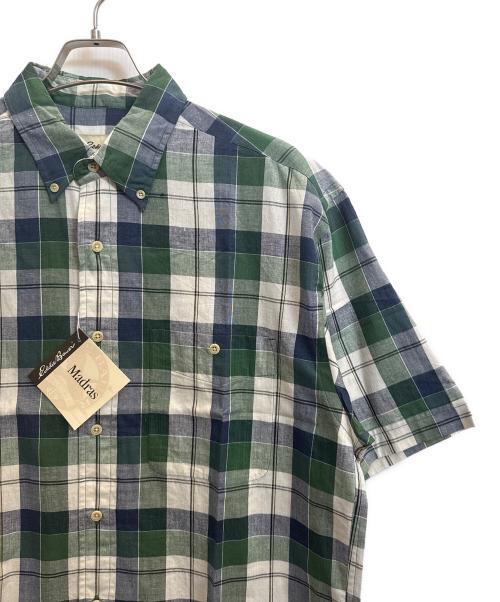 Eddie Bauer（エディーバウアー）Eddie Bauer (エディーバウアー) 半袖シャツ グリーン×ホワイト サイズ:Мの古着・服飾アイテム