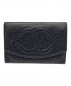 CHANELシャネル）の古着「キャビアスキン二つ財布」｜ブラック