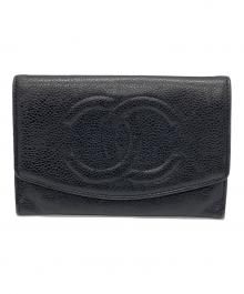 CHANEL（シャネル）の古着「キャビアスキン二つ財布」｜ブラック