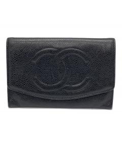 中古・古着通販】CHANEL (シャネル) 2つ折り財布 ブラック｜ブランド