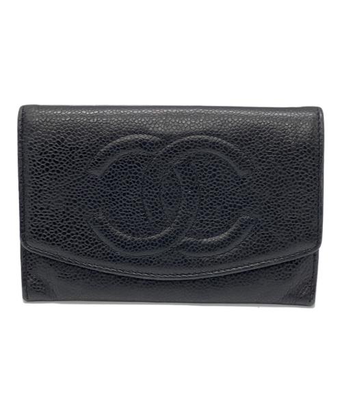 CHANEL（シャネル）CHANEL (シャネル) キャビアスキン二つ財布 ブラックの古着・服飾アイテム