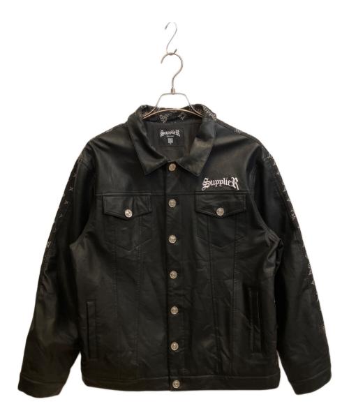 SUPPLIER（サプライヤー）SUPPLIER (サプライヤー) フェイクレザー×デニム切替ジャケット ブラック サイズ:XLの古着・服飾アイテム